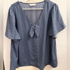 LC Lauren Conrad Navy Polka Dot Blouse